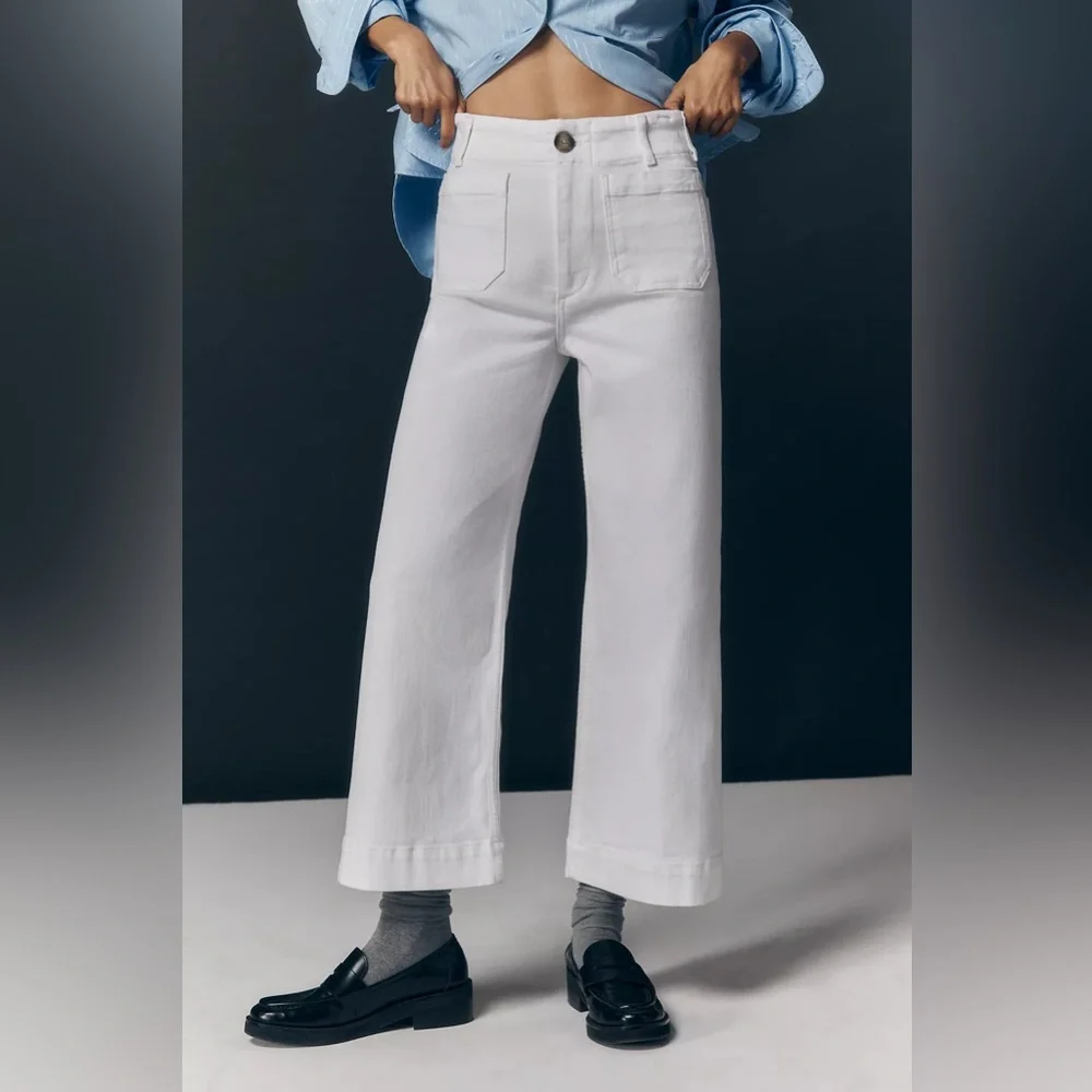 Anthropologie Maeve The Colette Crop Wide-Leg High Rise Jeans in White size 30 - Picture 6 of 14